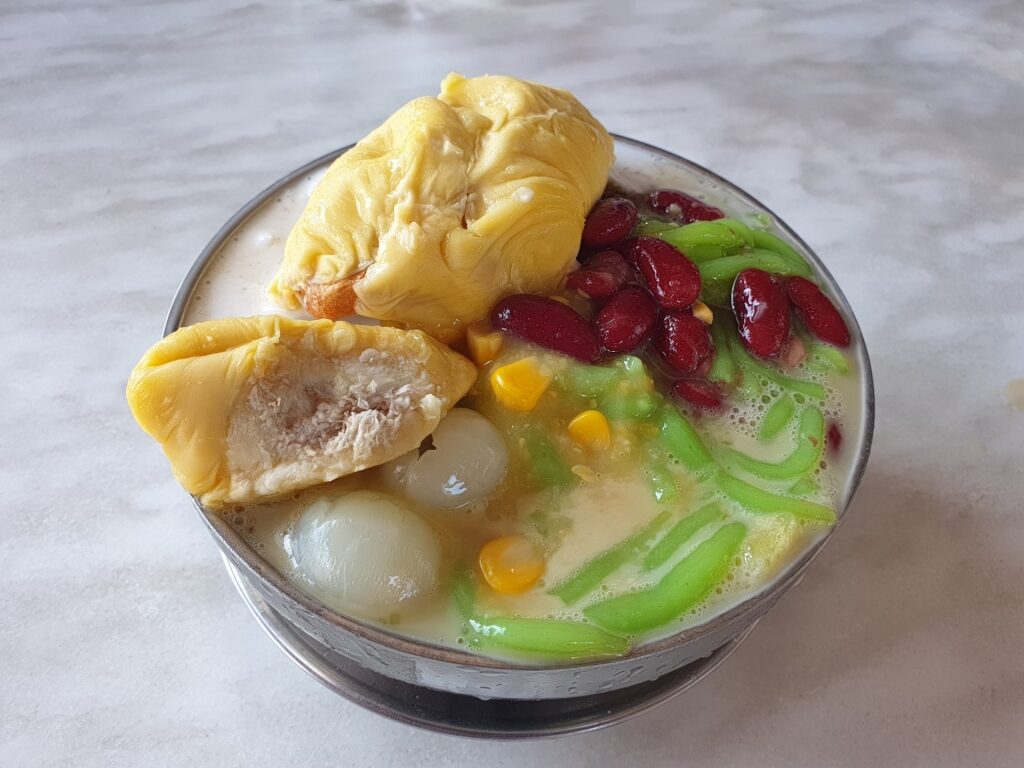 Bowl of cendol with durian