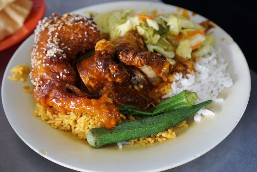 Plate of savory nasi kandar