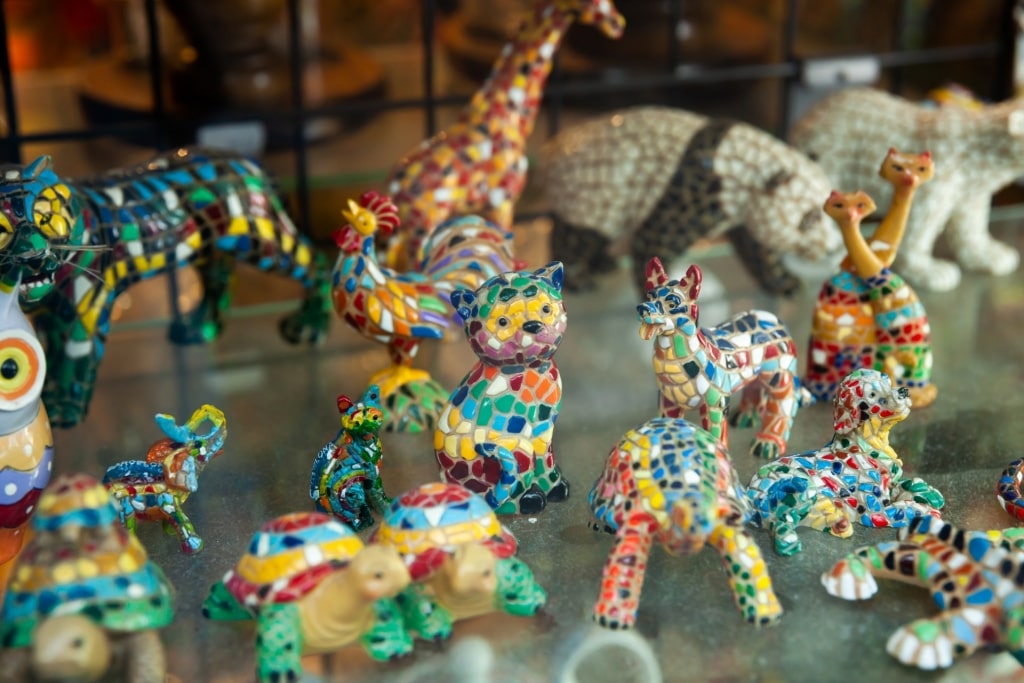 Gaudi-inspired souvenirs being sold at a market in Barcelona