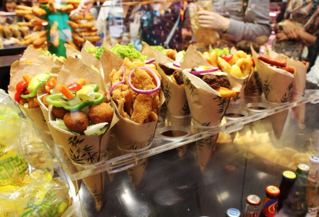 Tapas being sold at the La Boqueria Market