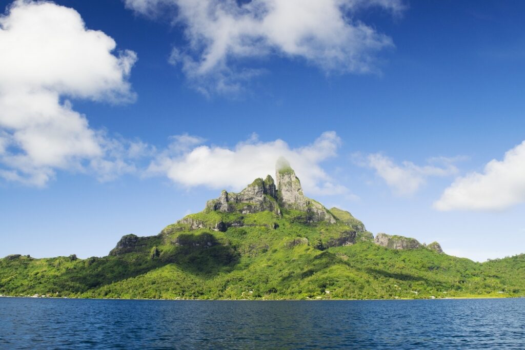 View of the majestic Mount Pahia from the water