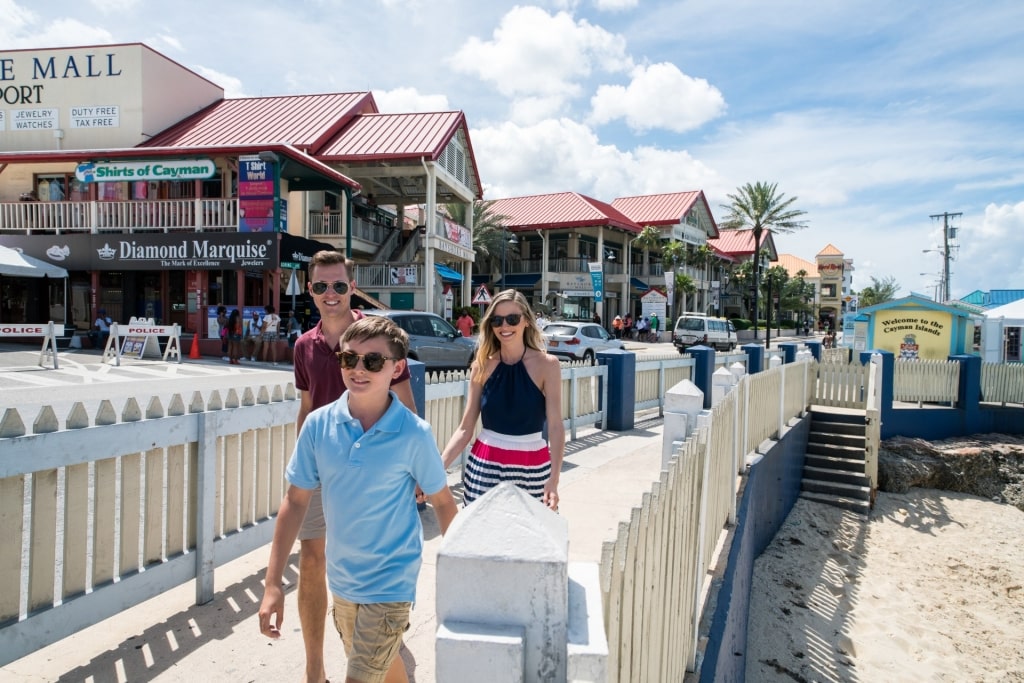 Family strolling the Grand Cayman waterfront