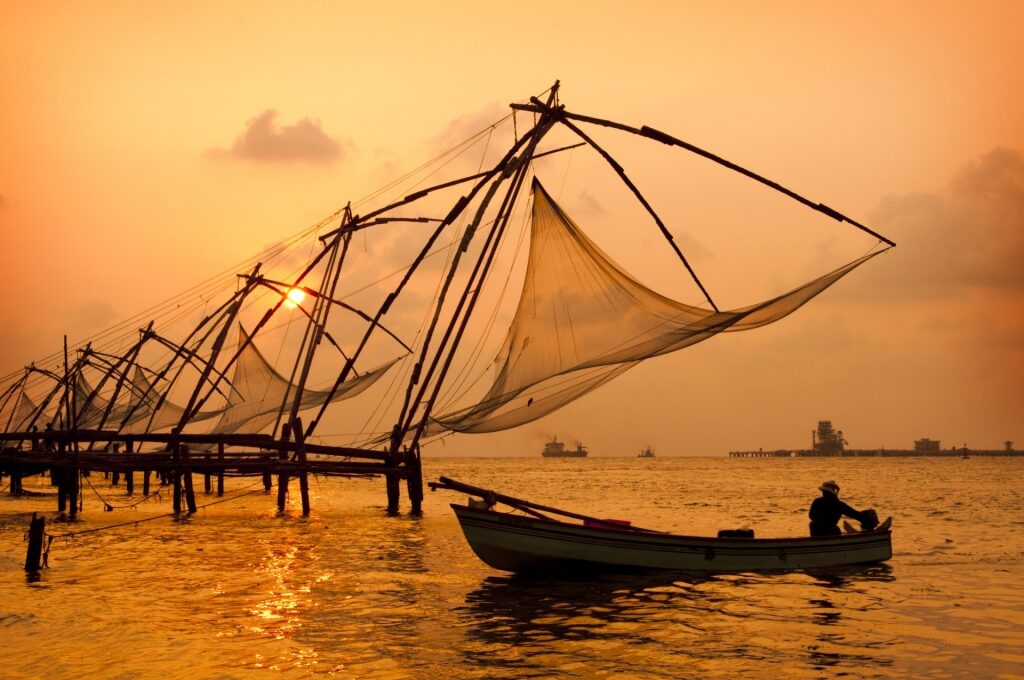 View of Chinese Fishing Nets at sunset