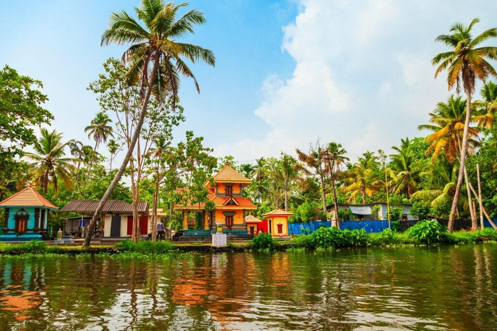 Colorful houses in Kerala Backwaters