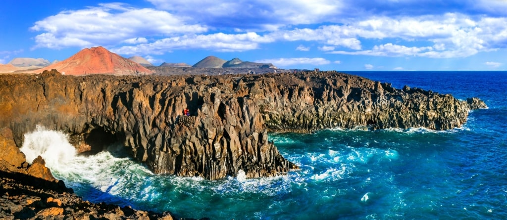 View of Los Hervideros with sapphire blue waters