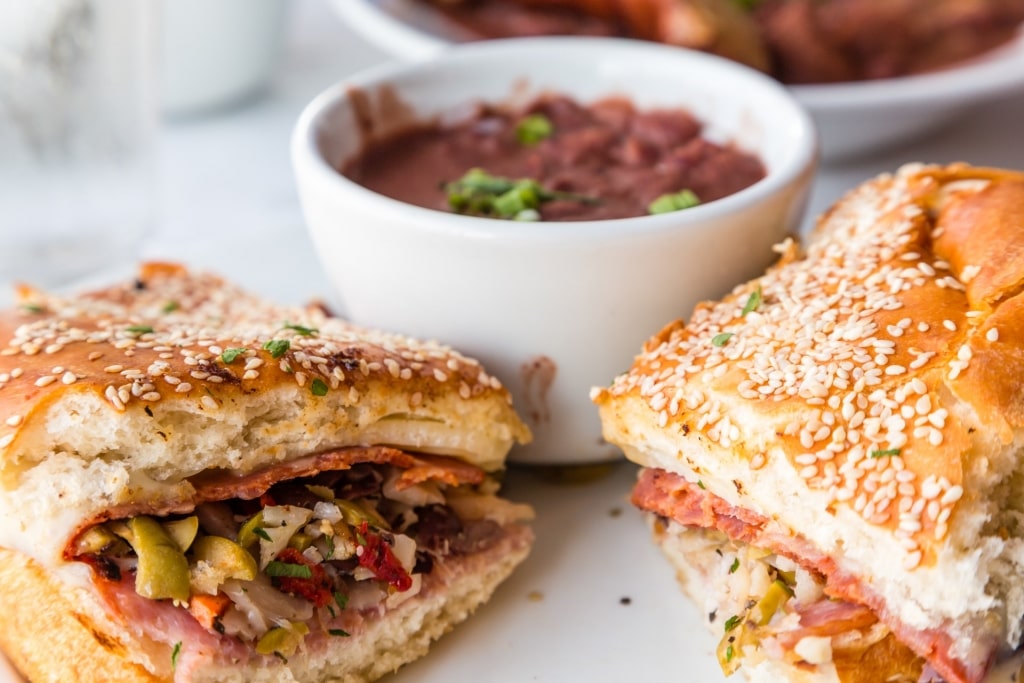 Plate of Muffuletta sandwich