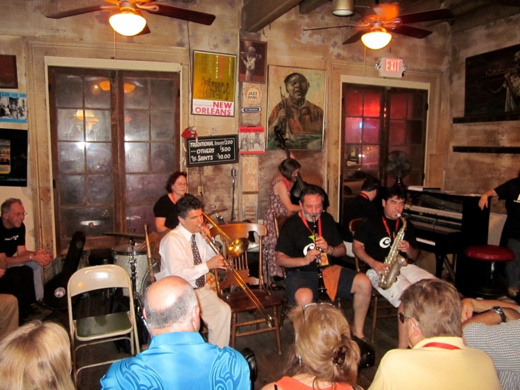 Jazz players inside Preservation Hall