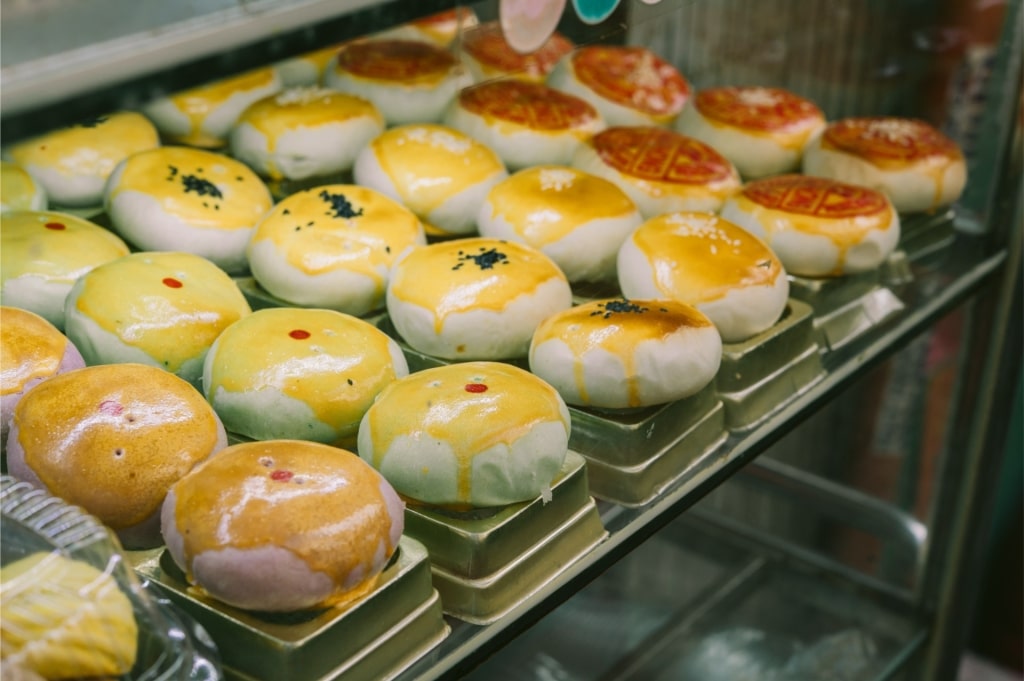 Banh pia inside a bakery in Vietnam