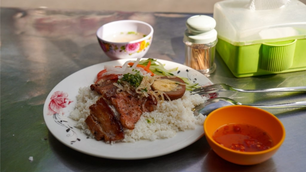 Com tam at a restaurant in Vietnam