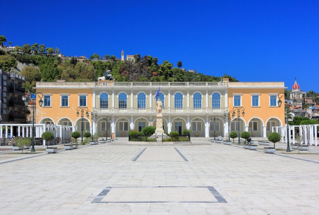 White and orange facade of Museum of Zakynthos