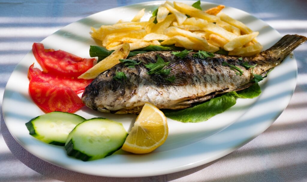 Grilled fish at a restaurant in Zakynthos