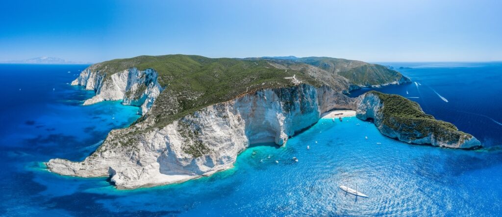Aerial view of Zakynthos with limestone cliffs