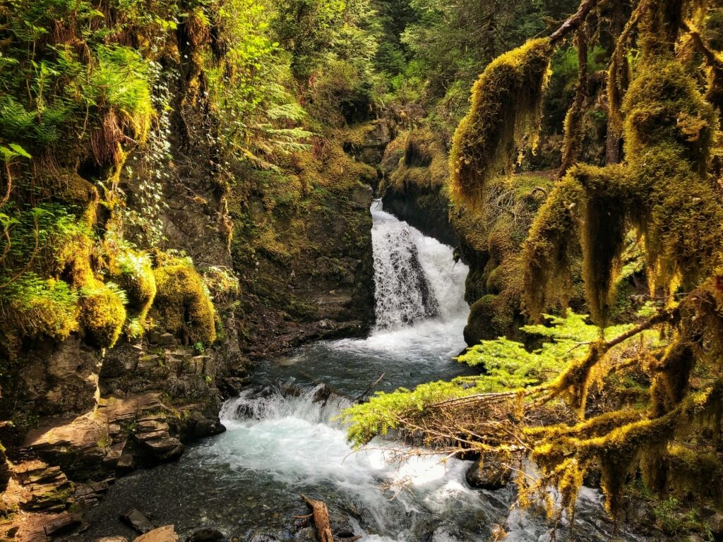 Fairytale like landscape of Virgin Creek Falls, Anchorage