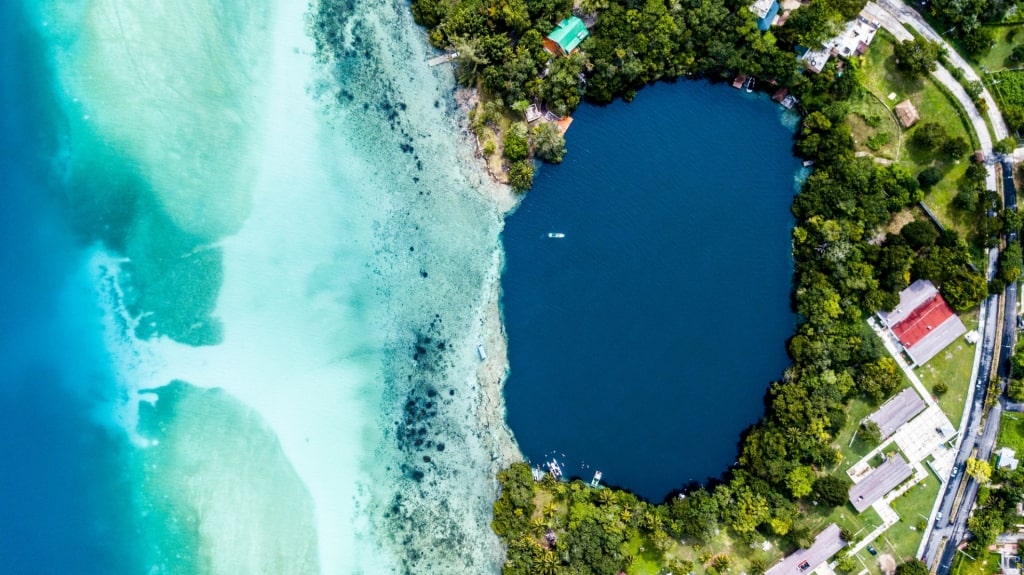 Different shades of blue of Bacalar Lagoon (Seven Colors Lagoon), Costa Maya