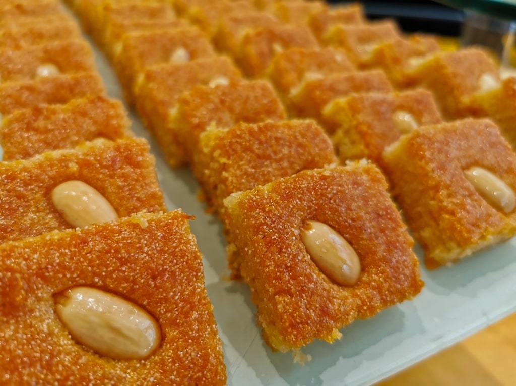 Square slices of Basbousa