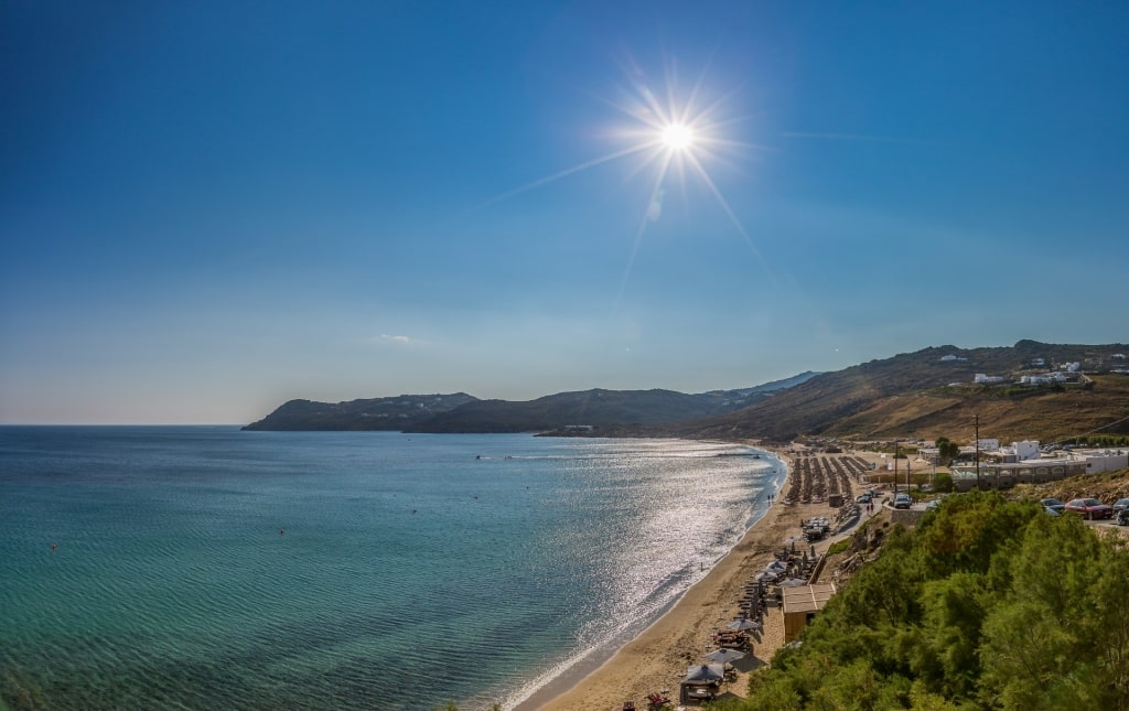 Aerial view of Elia Beach, Mykonos