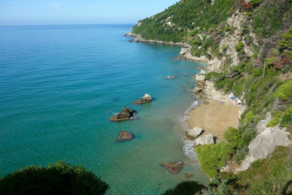 Cliffside view of Mirtiotissa Beach