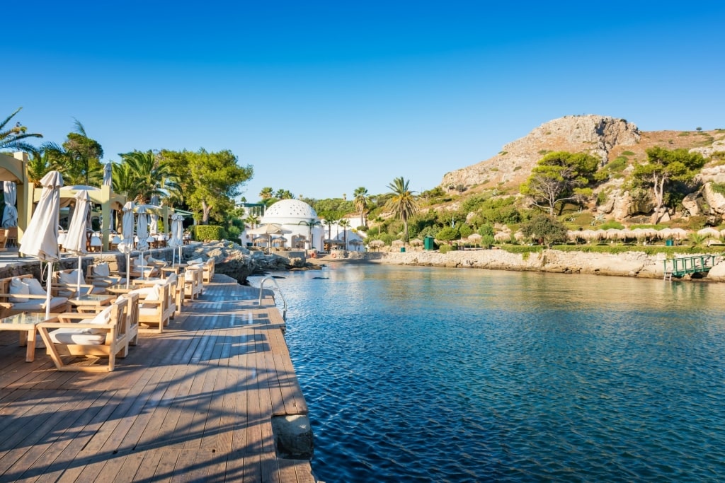 Walkway in Kallithea Beach in Rhodes, Greece