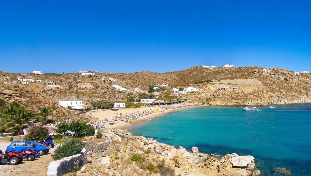 Aerial view of Super Paradise Beach, Mykonos