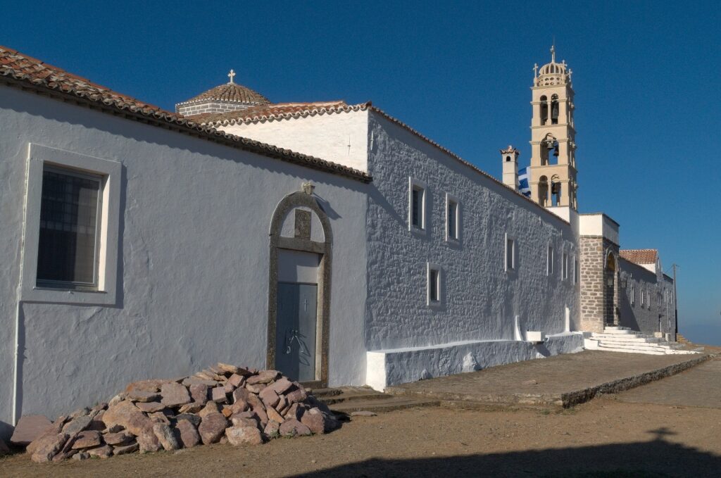 White facade of the Monastery of Prophet Elias