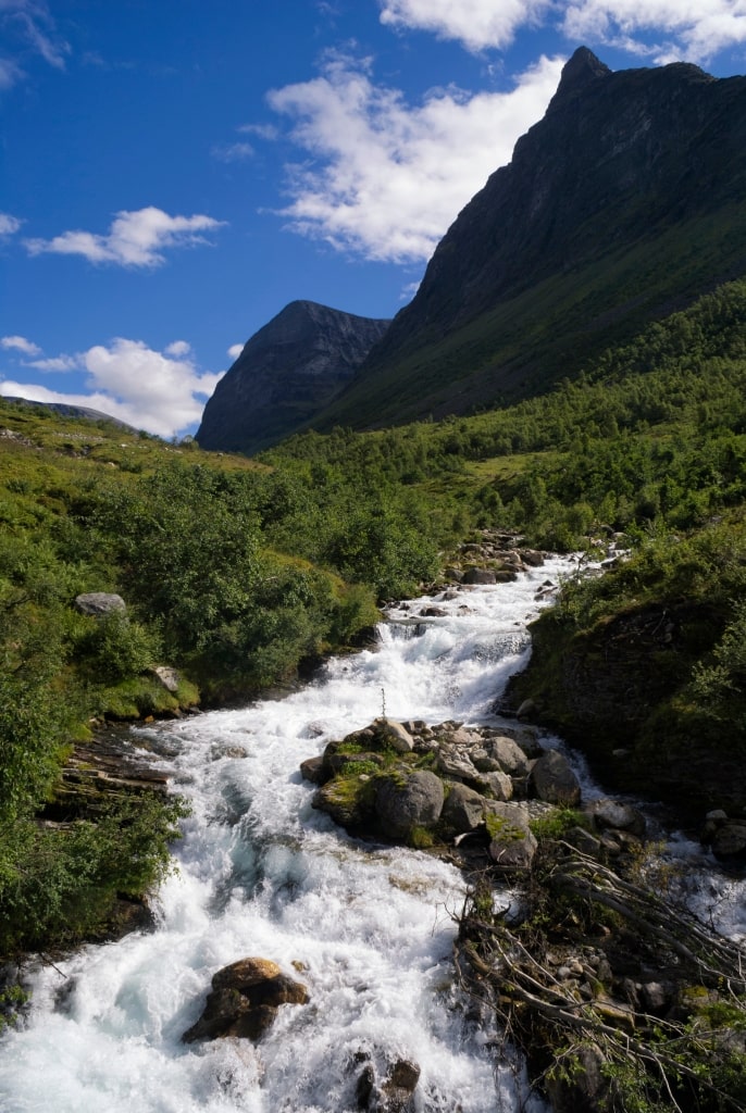 Beautiful cascade of Storseter Waterfall, Geiranger