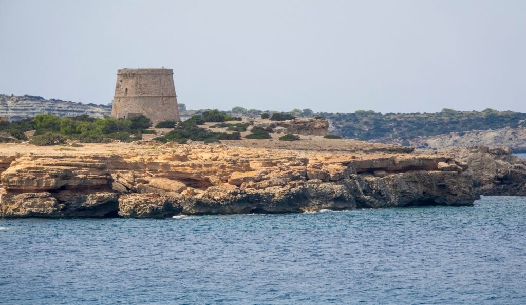 View of the watchtower Sa Talaiassa in Benimussa, Ibiza