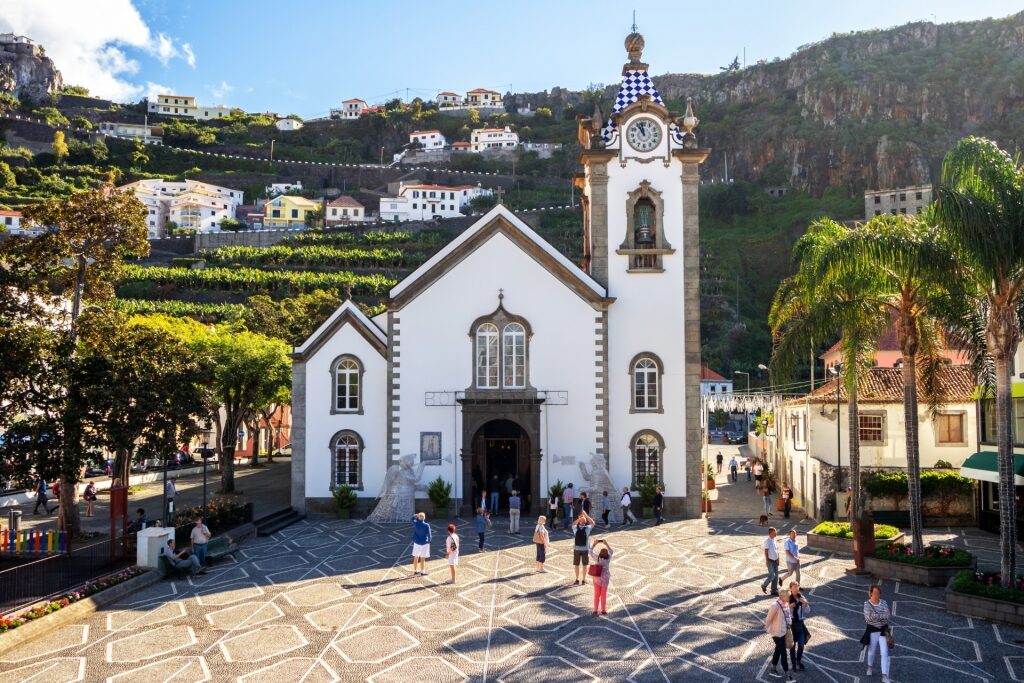 Historic plaza in Madeira with Church of São Bento