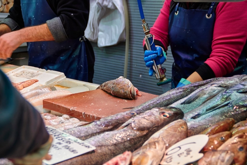 Fresh fish being sold at the Mercado de Atarazanas