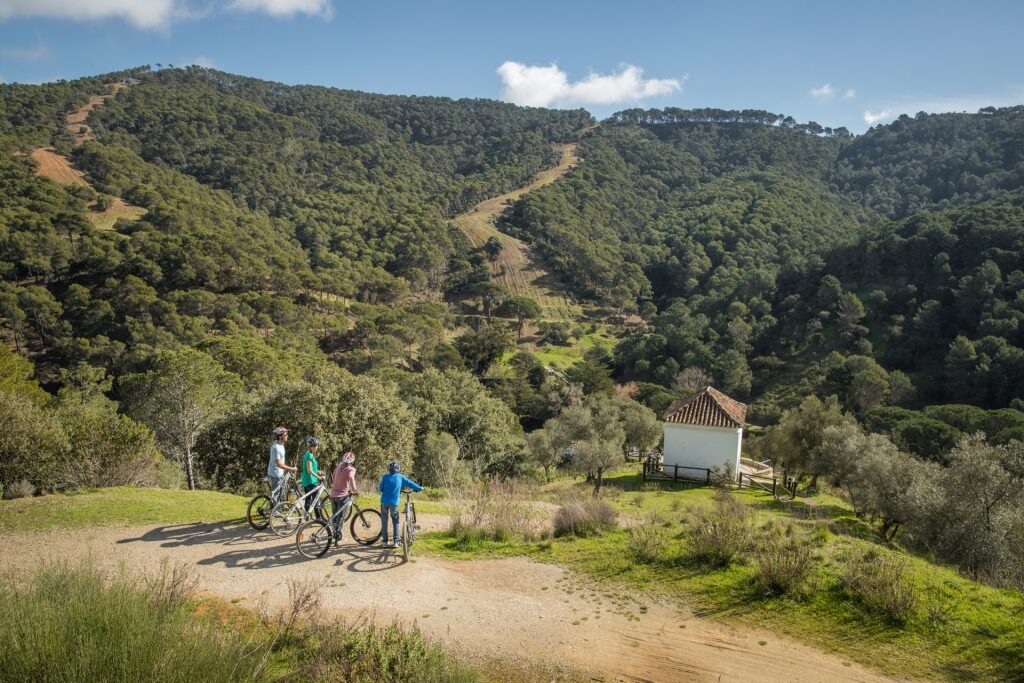 People biking in Montes de Malaga Natural Park
