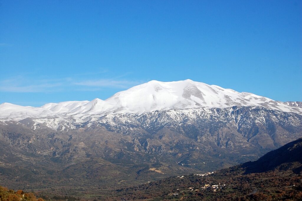 View of snowcapped Mount Ida, Crete