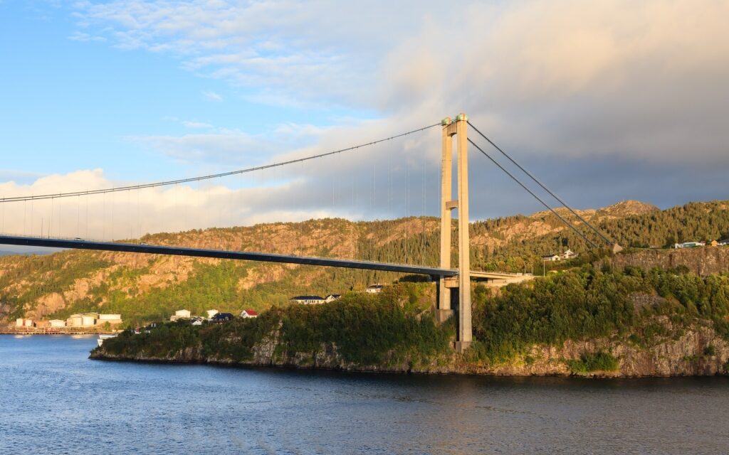 View of the Sotra suspension bridge