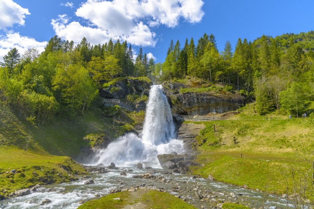 Lush landscape of Steinsdalsfossen Waterfall