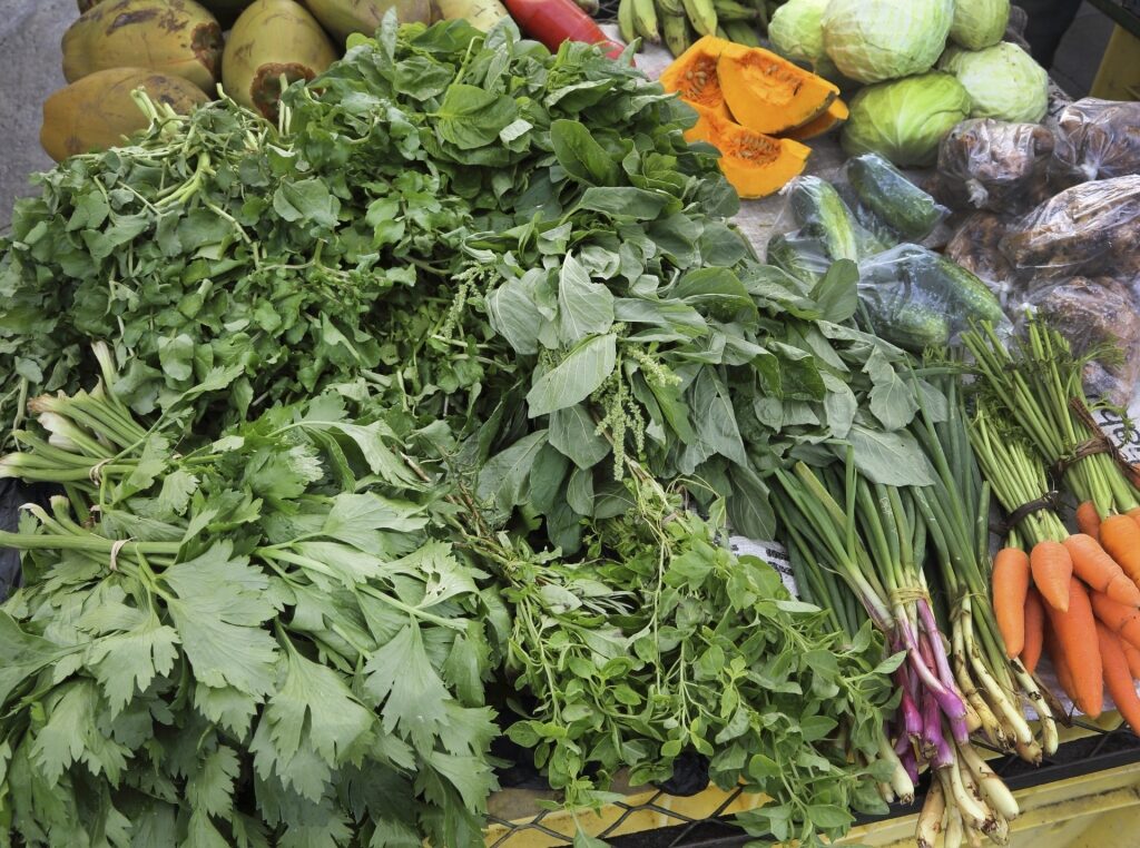 Fresh greens at a market in Dominica