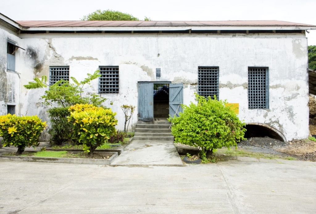 White facade of River Antoine Rum Distillery