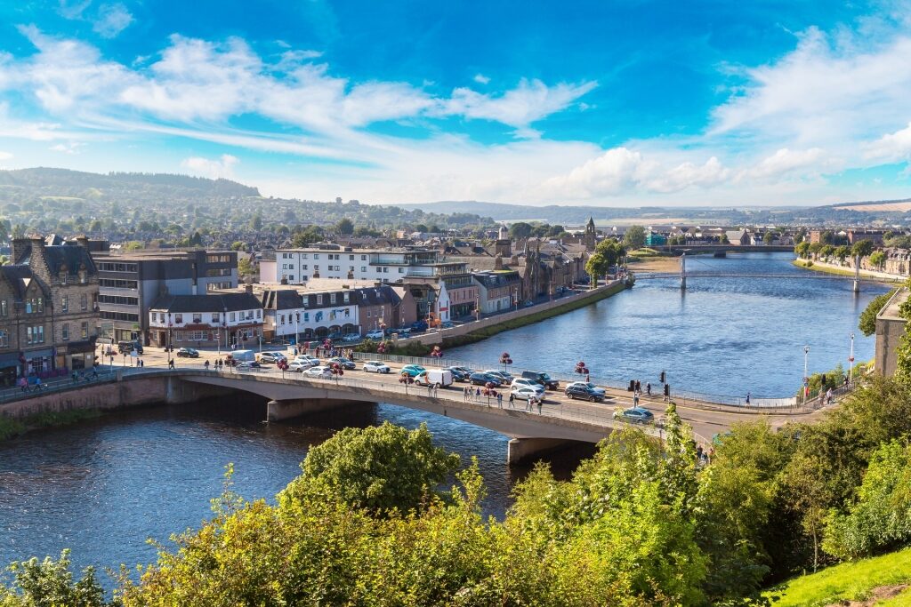 Scenic Inverness cityscape with view of the bridge
