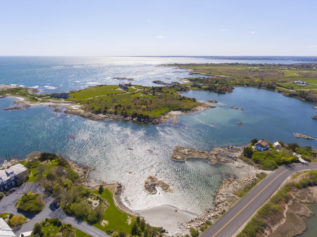 Aerial view of the water along Ocean Drive