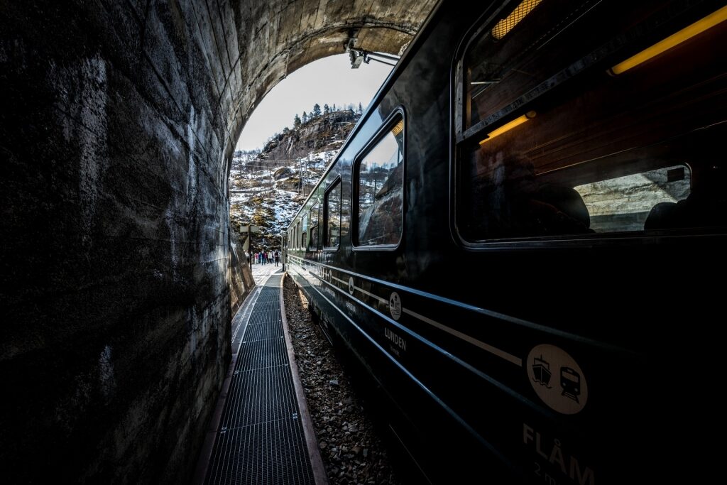 Flåm Railway passing through a tunnel