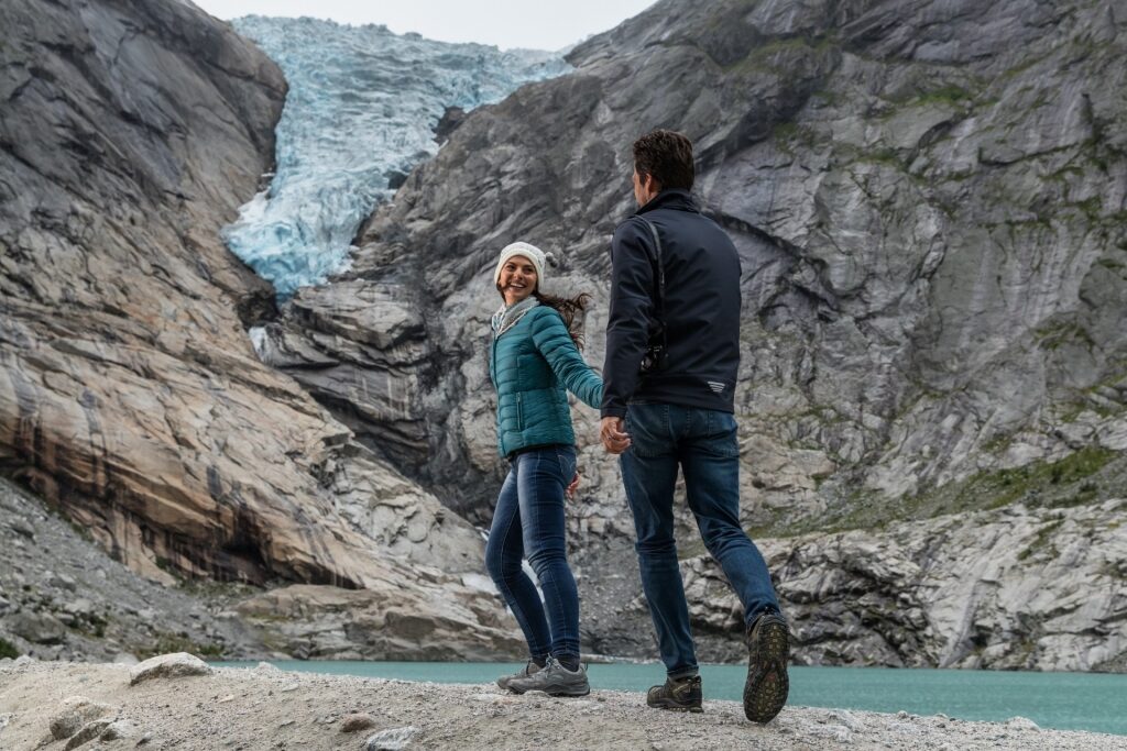 Couple sightseeing in Jostedalsbreen National Park