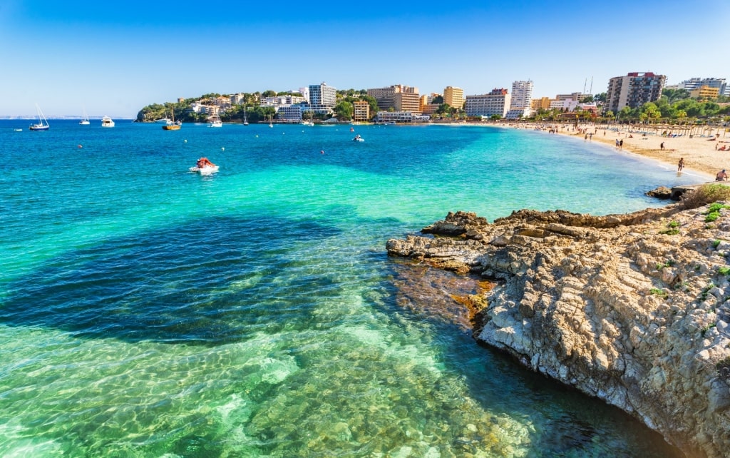 Rocky shoreline of Playa de Son Maties, Mallorca