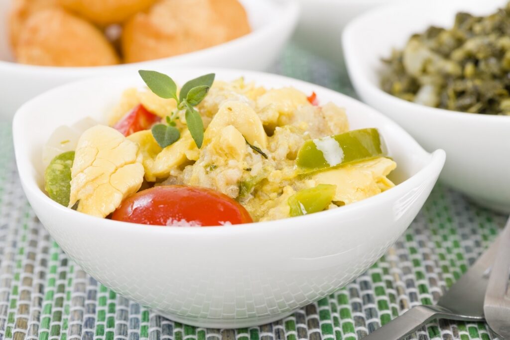 Bowl of Ackee and saltfish