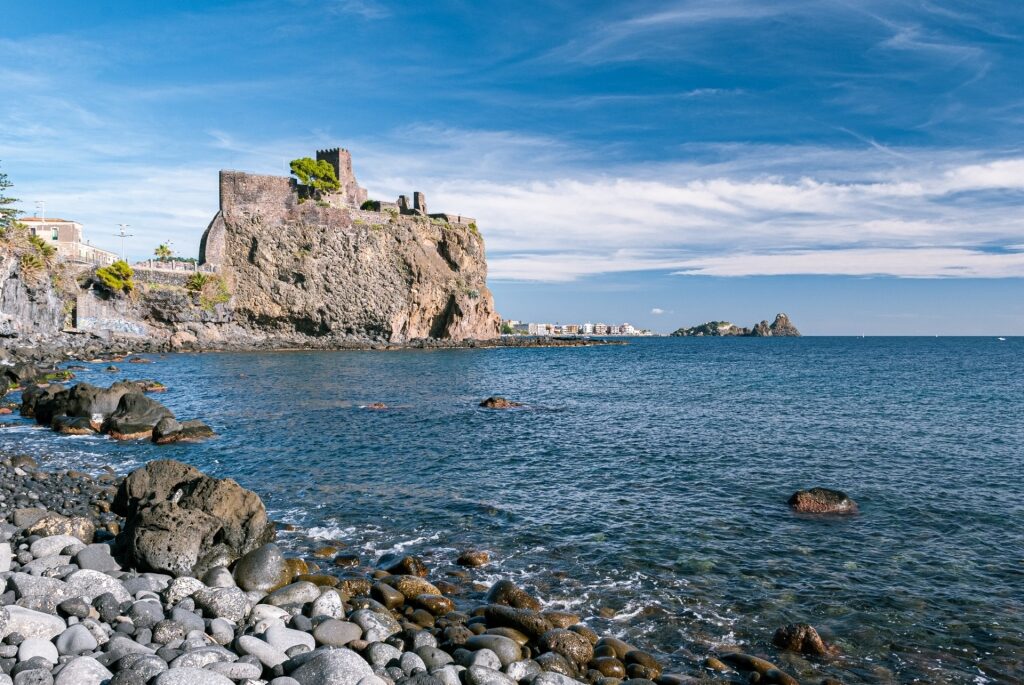Castello Normanno in Aci Castello, Sicily with view of the sea