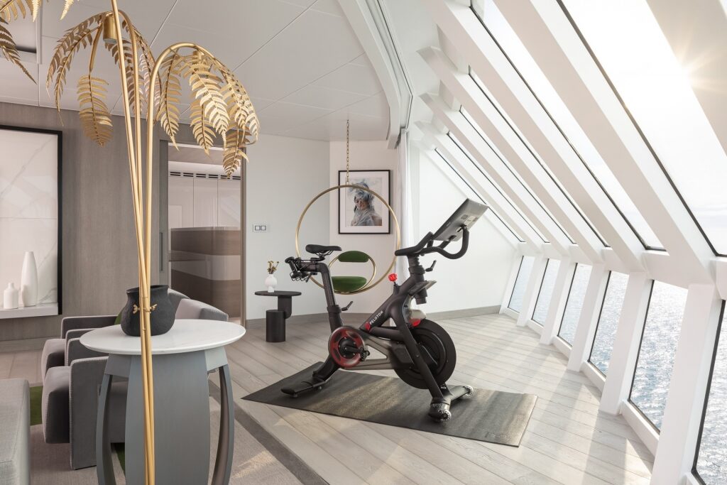 Peloton bike inside the iconic suite