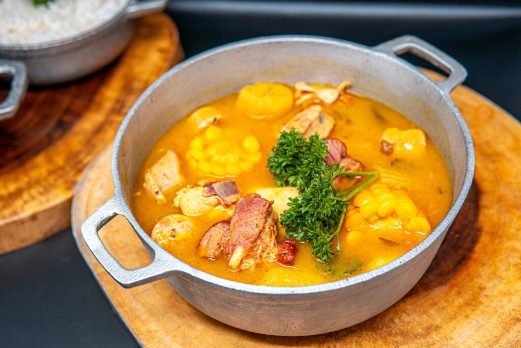Hearty sancocho in a pot