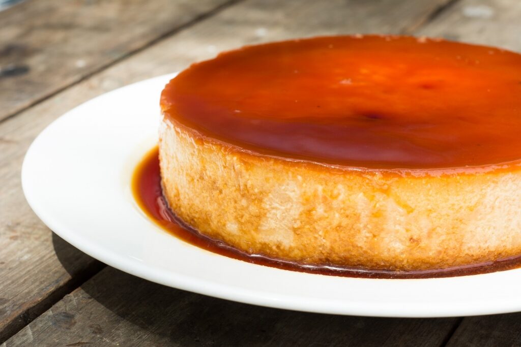 Plate of decadent flan quesillo