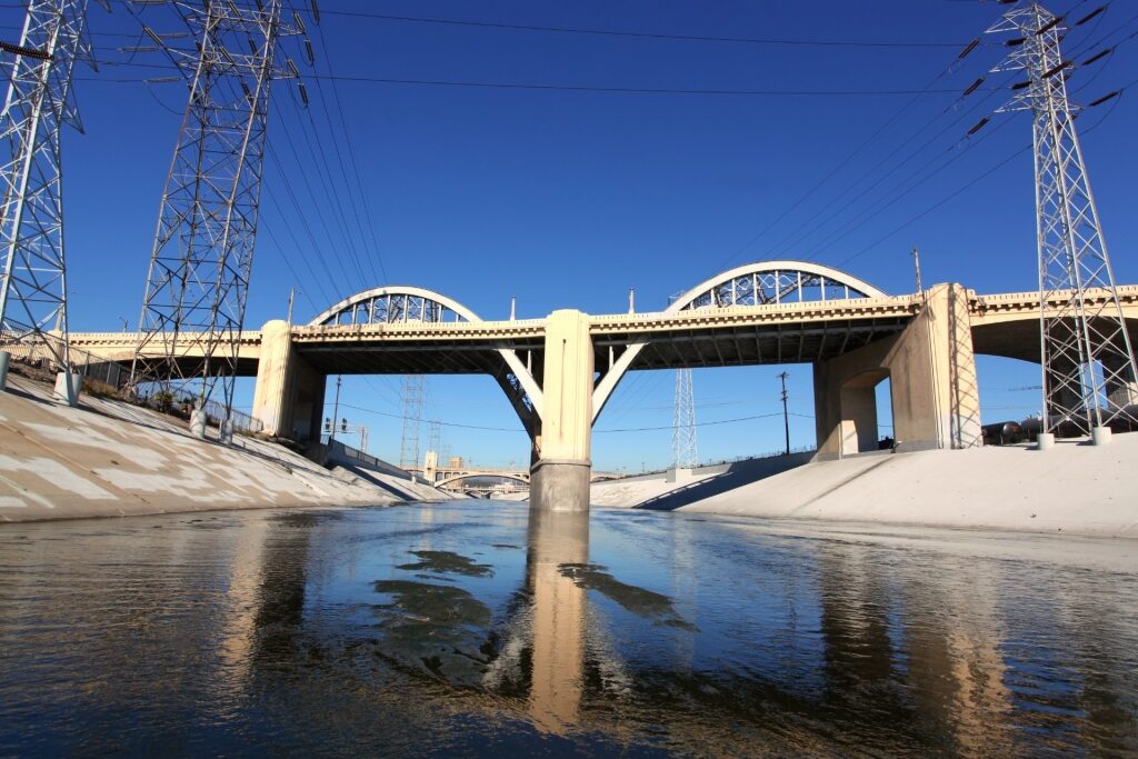 View while kayaking in Los Angeles River