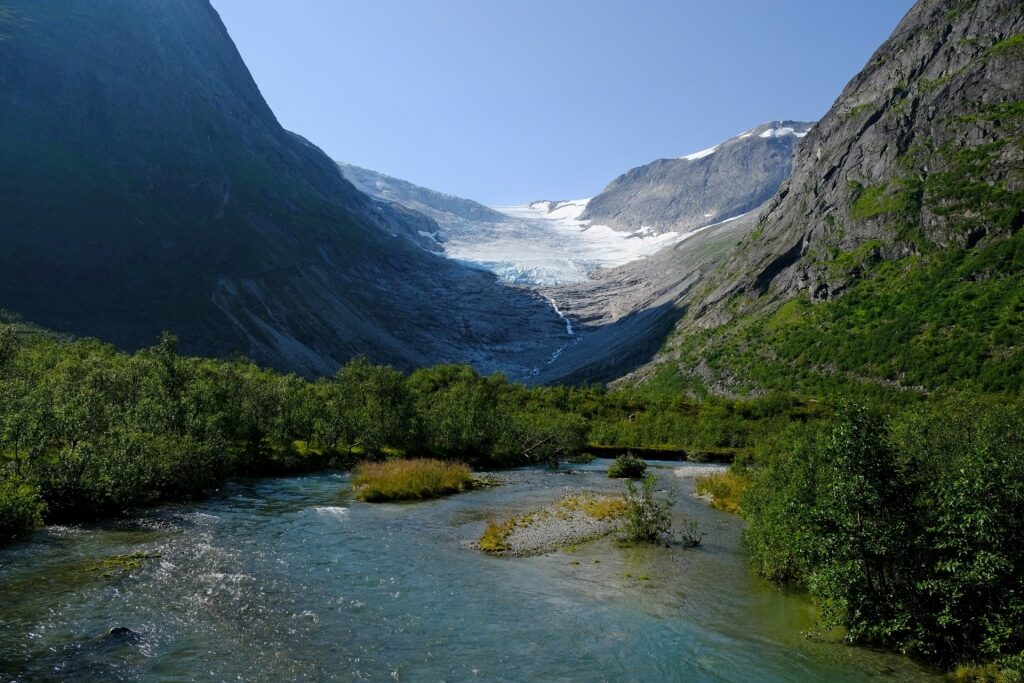 Scenic landscape of Jostedalsbreen National Park Center with glacier