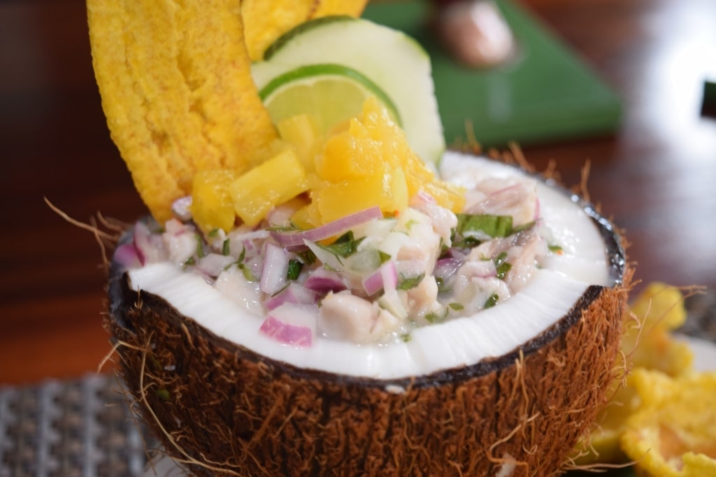 Ceviche in coconut