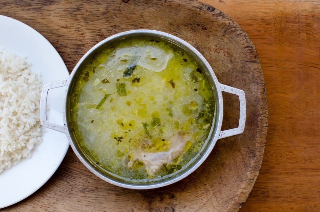 Sancocho de gallina with rice on the side