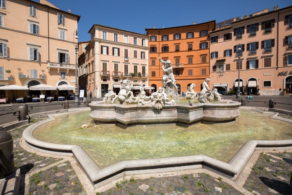 Colorful buildings with Fountain of Neptune, Piazza Navona