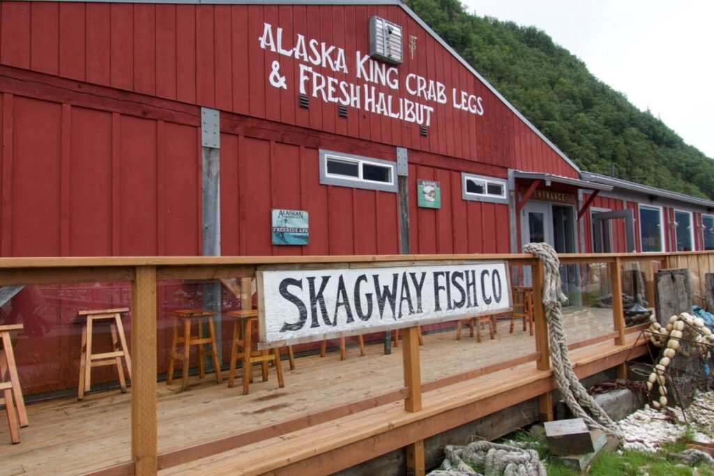 Red exterior of Skagway Fish Co.